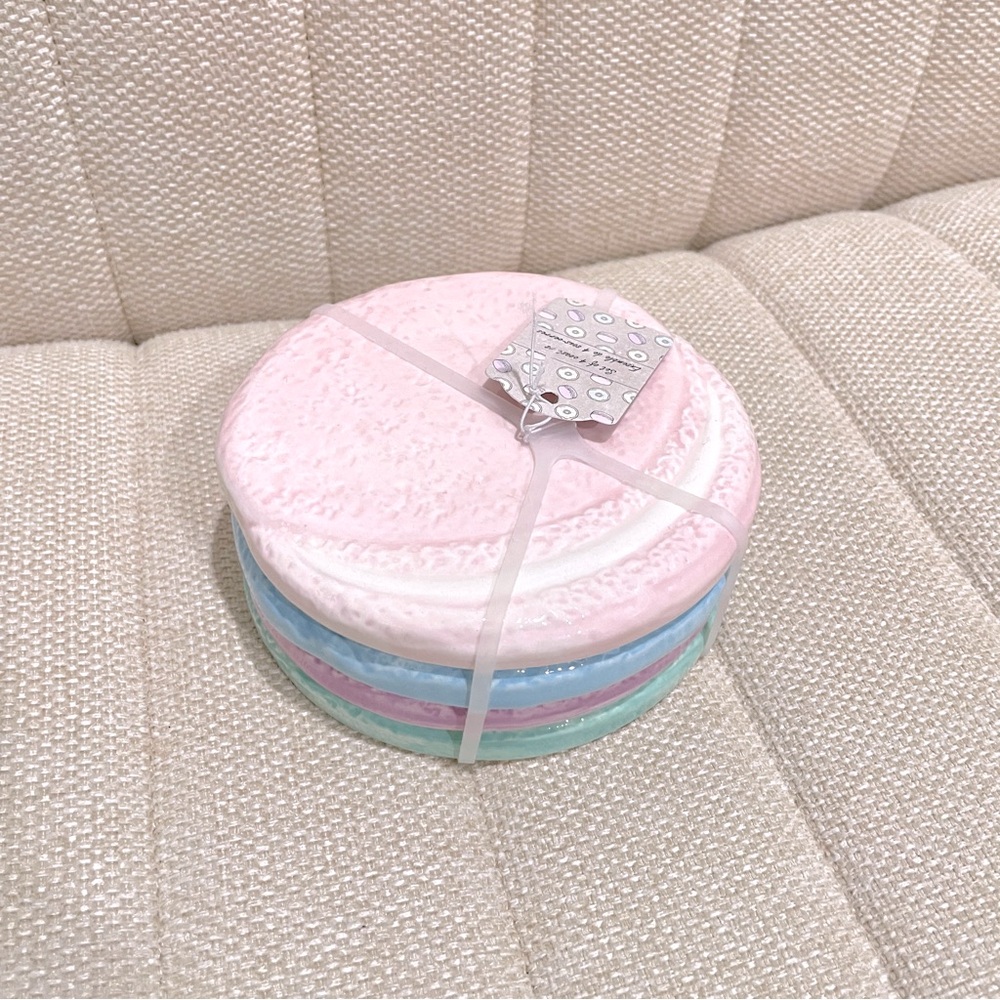 NEW Pastel Macaron Ceramic Coaster Set of 4 Pink Blue Purple Green Cork Backing
